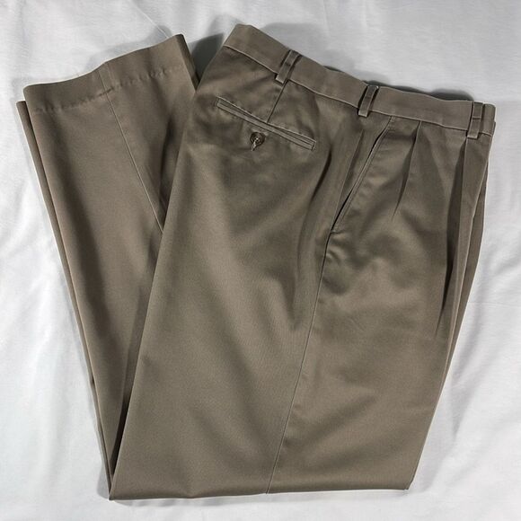 Lands' End mens brown Traditional Fit double pleated chino pants - size 34x31 - Picture 10 of 13